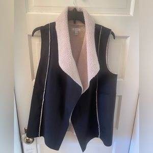 Black and cream faux shearling vest
